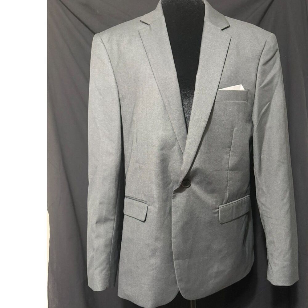 #339 - Wangyue Mens M Gray Blazer Red Edge Buttons 1829 Grey